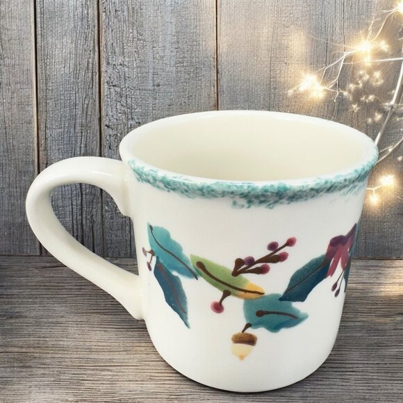 1975 Hartstone Coffee Mug Cup with Fall Holly Leaves Made in the USA Pottery VTG - Picture 1 of 13